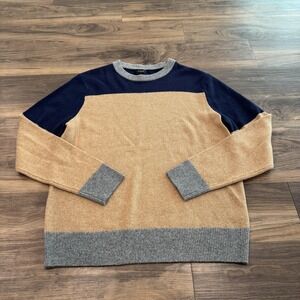 J.Crew Sweater Mens Medium Brown Merino Wool Crewneck Pullover Knit Navy Gray
